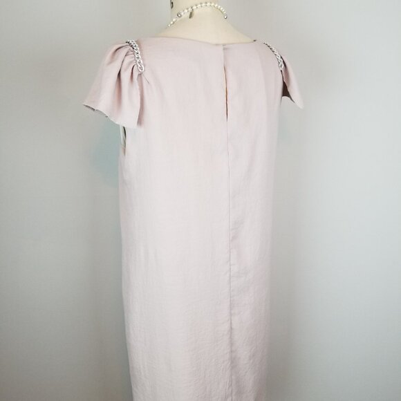 Zara Basic Blush Pink Shift Dress with Flutter Sleeves with Chain Detail Size Lg - Picture 6 of 12